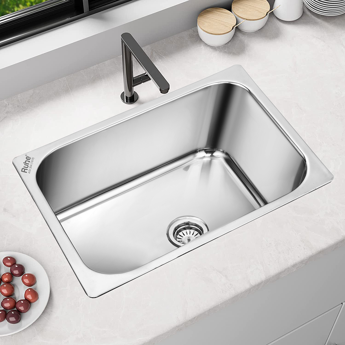 Square Single Bowl 304-Grade Kitchen Sink (27 x 21 x 9 inches)– by Ruhe