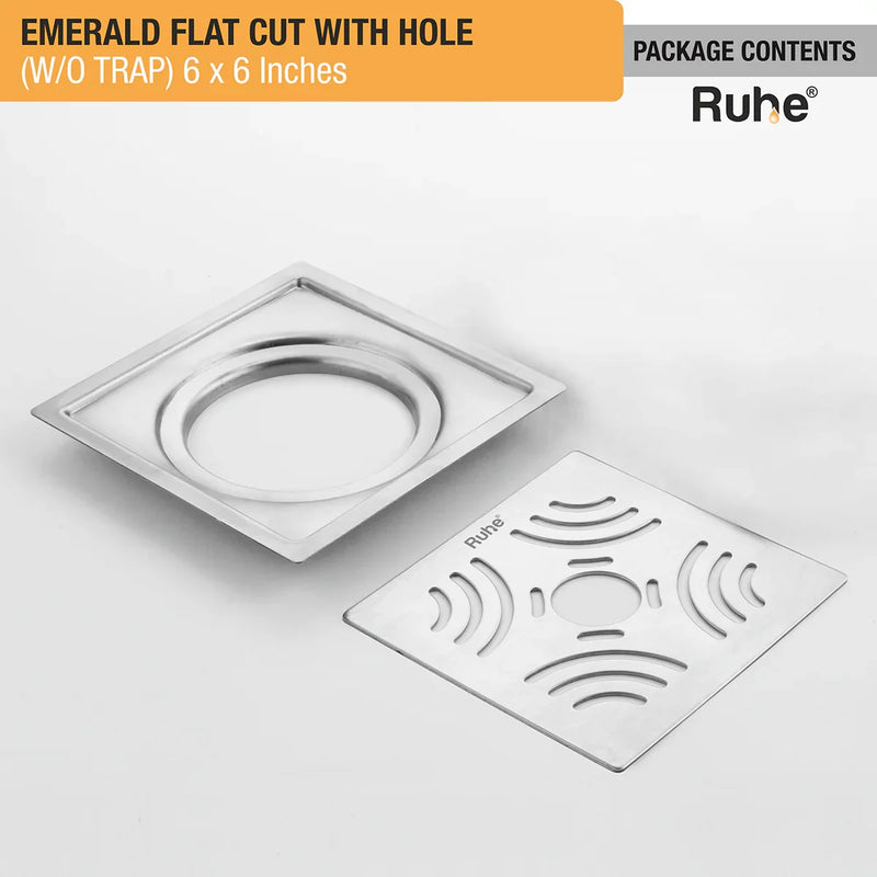 Emerald Square Flat Cut 304-Grade Floor Drain with Hole (6 x 6 Inches) - by Ruhe