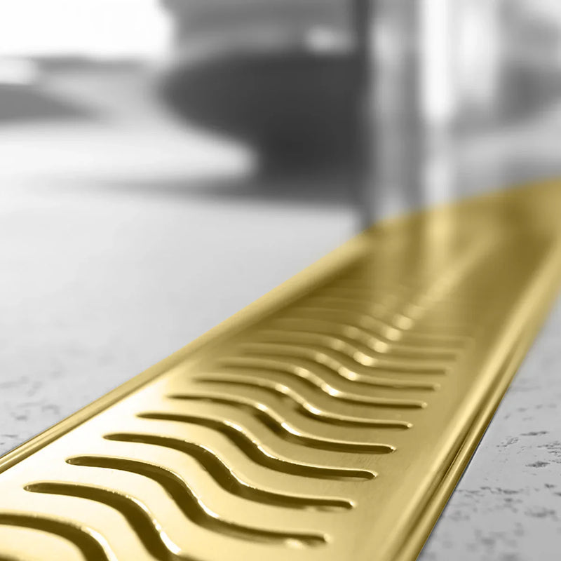 Wave Shower Drain Channel (32 x 4 Inches) YELLOW GOLD PVD Coated - by Ruhe
