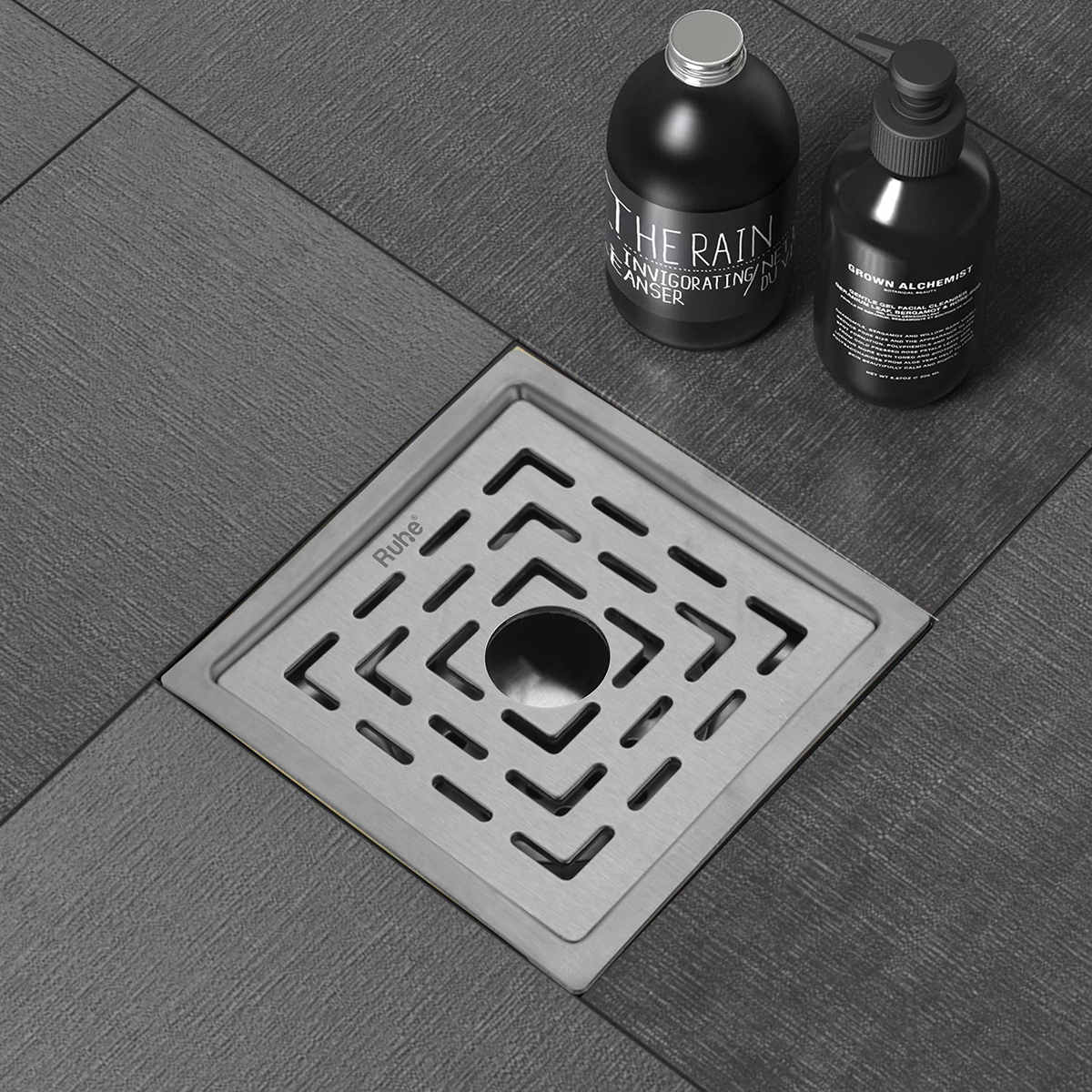 Sapphire Square Flat Cut 304-Grade Floor Drain with Hole (5 x 5 Inches) - by Ruhe®