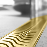 Wave Shower Drain Channel (32 x 5 Inches) YELLOW GOLD installed