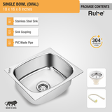 Oval Single Bowl (16 x 18 x 8 inches) 304-Grade Kitchen Sink with coupling, waste pipe