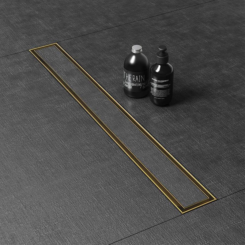 Tile Insert Shower Drain Channel (48 x 3 Inches) YELLOW GOLD PVD Coated - by Ruhe