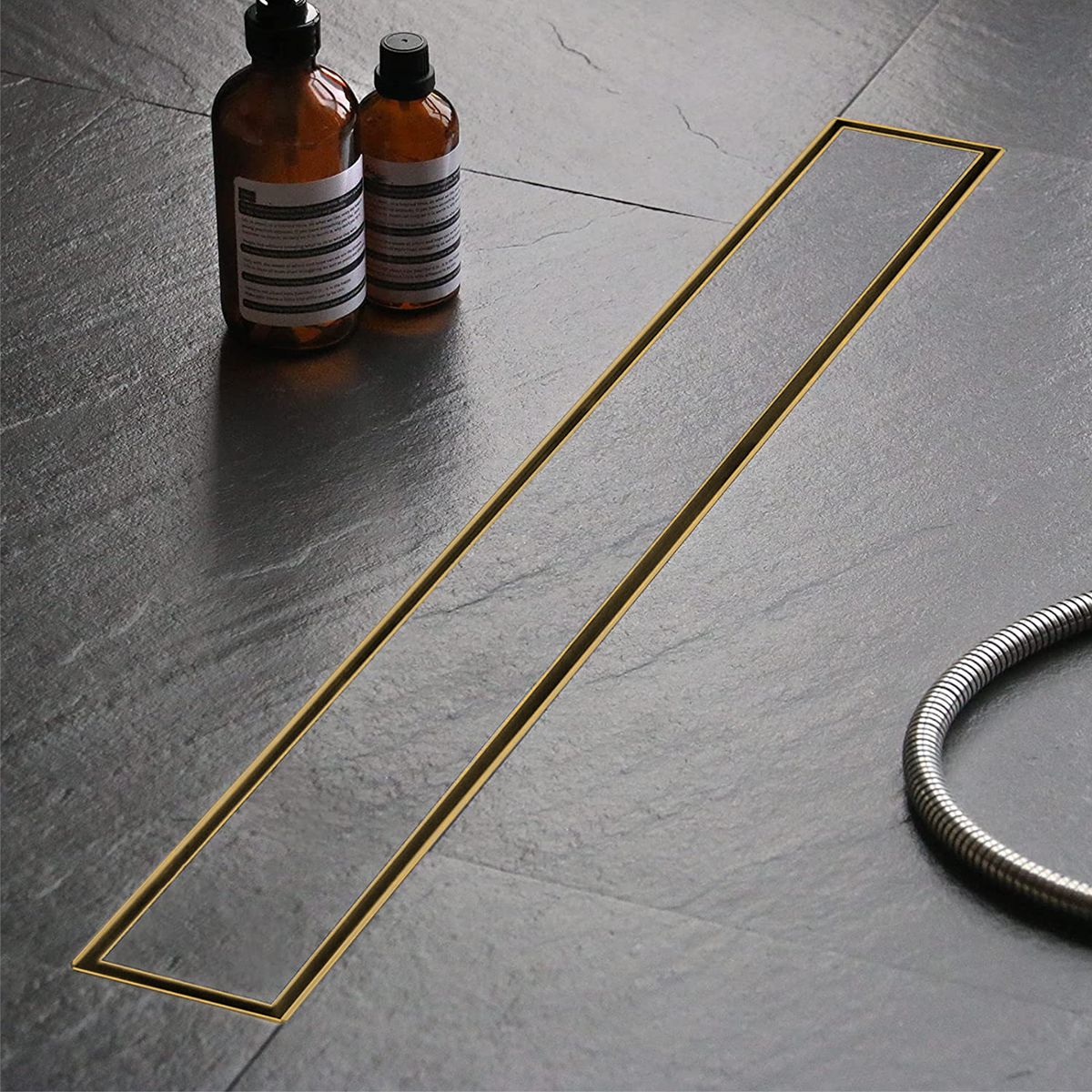 Tile Insert Shower Drain Channel (24 x 4 Inches) YELLOW GOLD PVD Coated - by Ruhe®