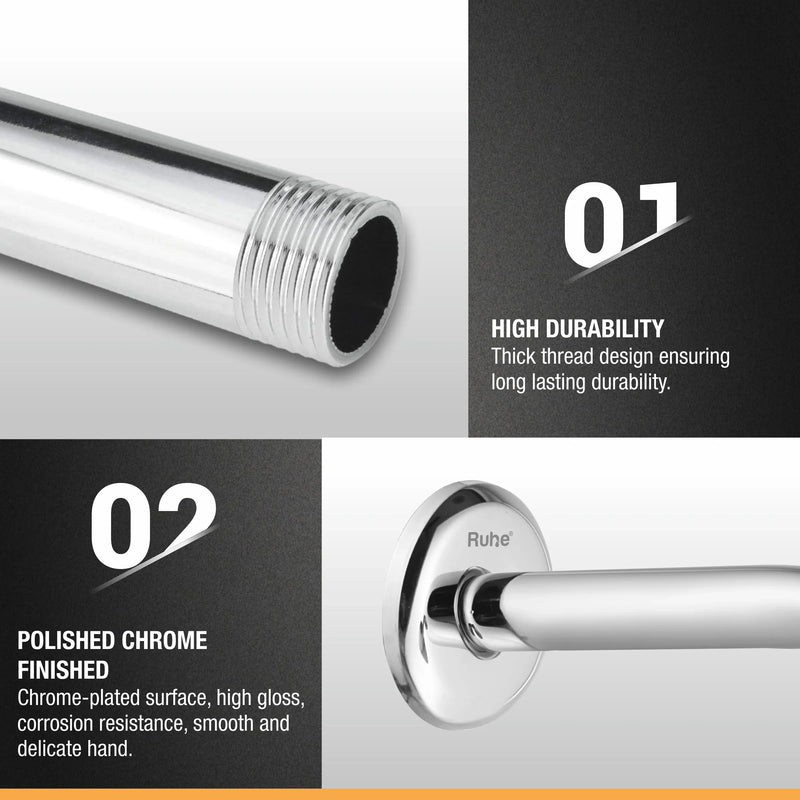 Round Half Bend Shower Arm (18 Inches) with Flange - by Ruhe