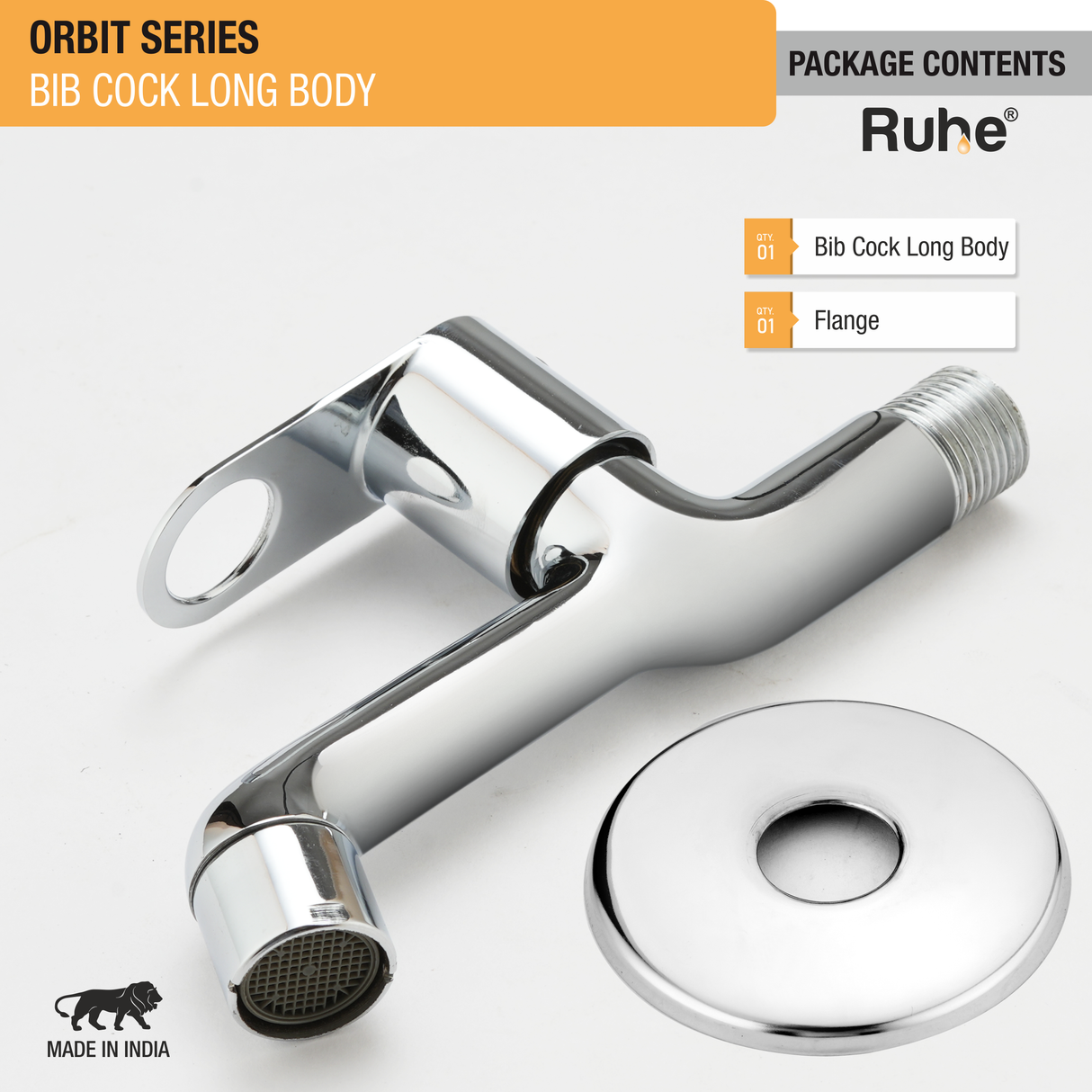 Orbit Bib Tap Long Body Brass Faucet package content