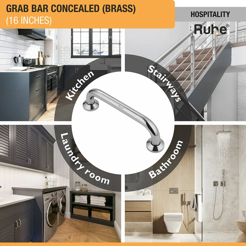 Brass Grab Bar Concealed (16 inches) - by Ruhe®