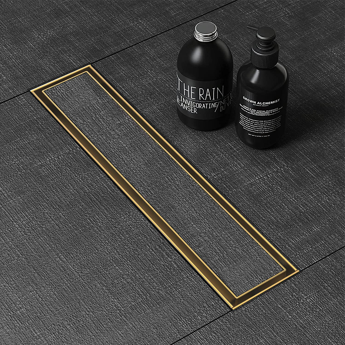 Tile Insert Shower Drain Channel (24 x 3 Inches) YELLOW GOLD PVD Coated - by Ruhe®