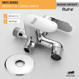 Onyx Two Way Bib Tap Brass Faucet (Double Handle) package content