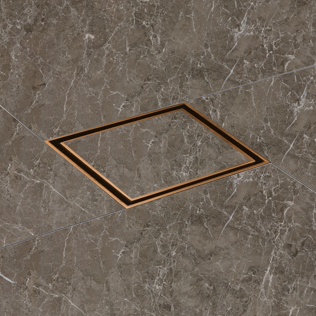 Marble Insert Shower Drain Channel (12 x 12 Inches) ROSE GOLD/ ANTIQUE COPPER installed