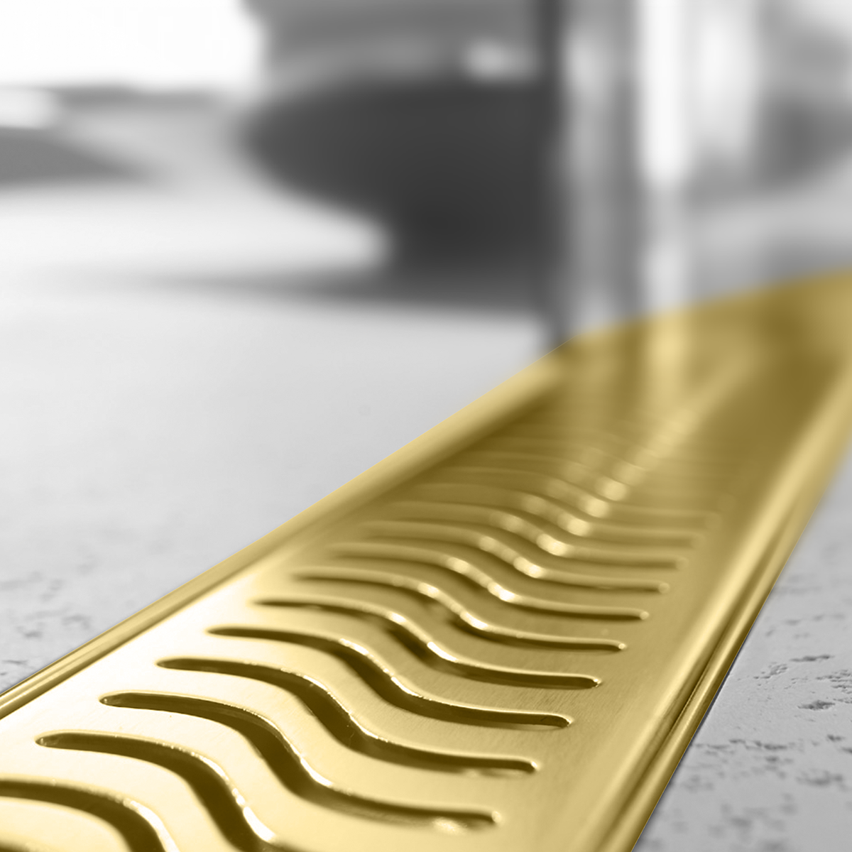 Wave Shower Drain Channel (24 x 4 Inches) YELLOW GOLD installed