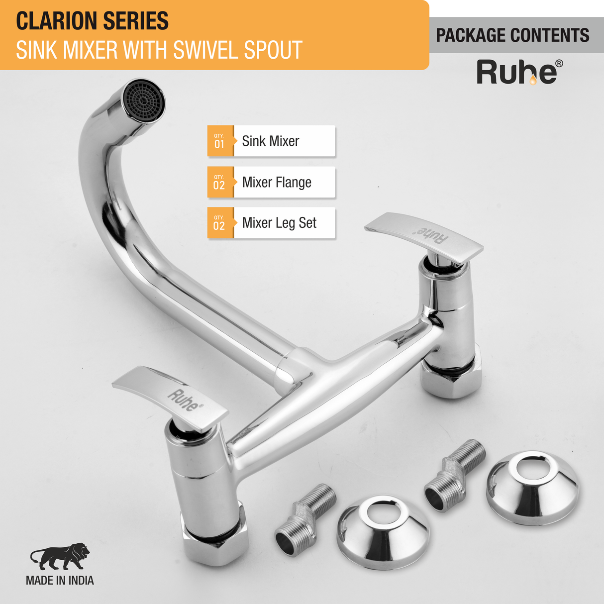 Clarion Sink Mixer With Swivel Spout Faucet package content