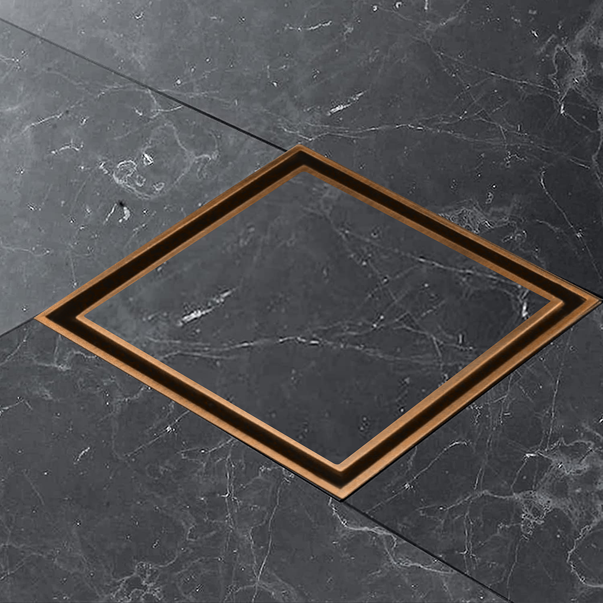 Marble Insert Shower Drain Channel (6 x 6 Inches) ROSE GOLD/ ANTIQUE COPPER installed