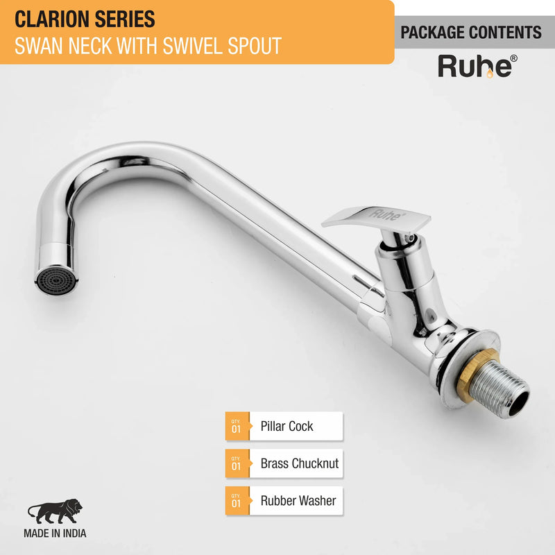 Clarion Swan Neck Brass Faucet with Medium (12 inches) Round Swivel Spout - by Ruhe