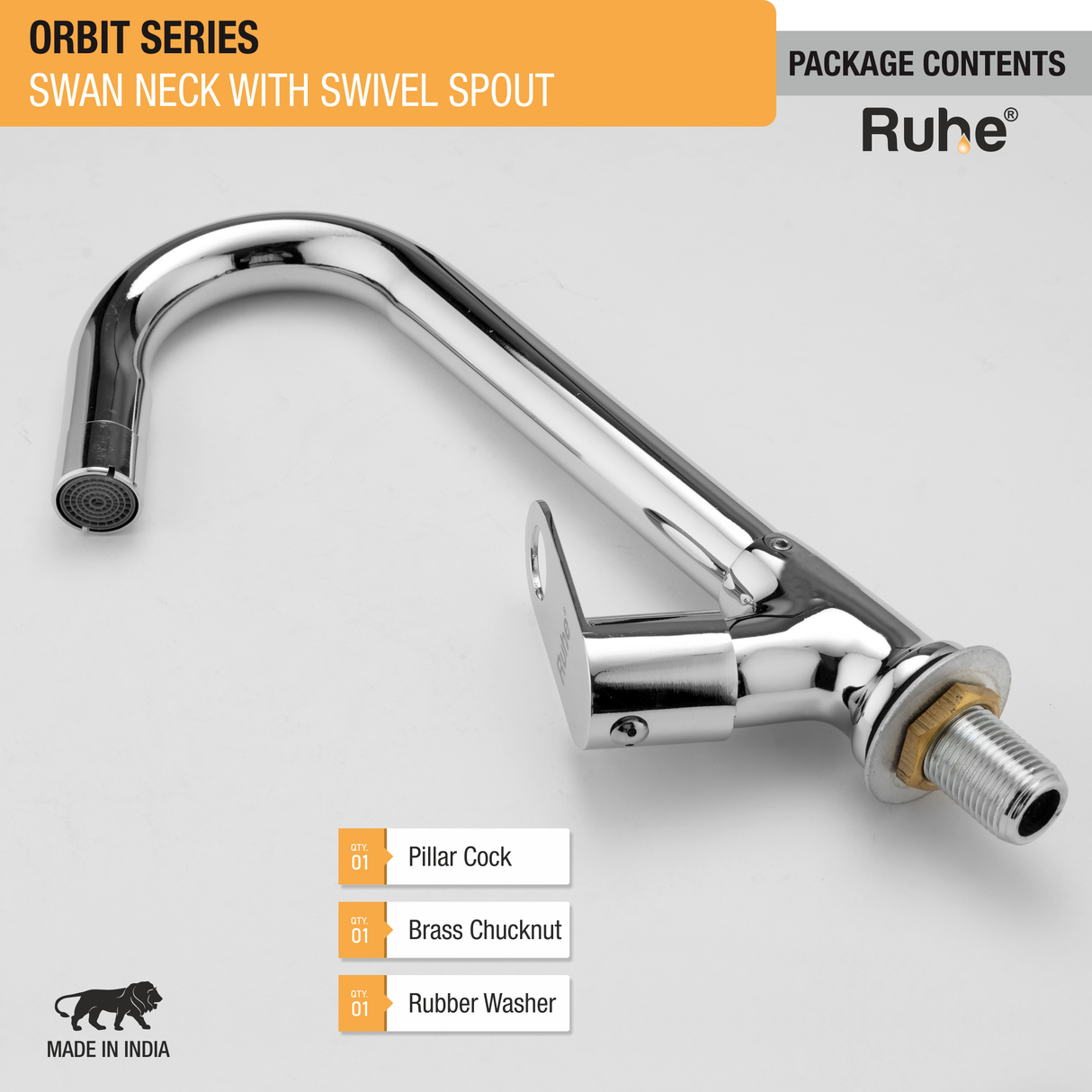 Orbit Swan Neck with Small (12 inches) Round Swivel Spout Brass Faucet package content