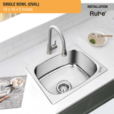 Oval Single Bowl (16 x 18 x 8 inches) 304-Grade Kitchen Sink installed
