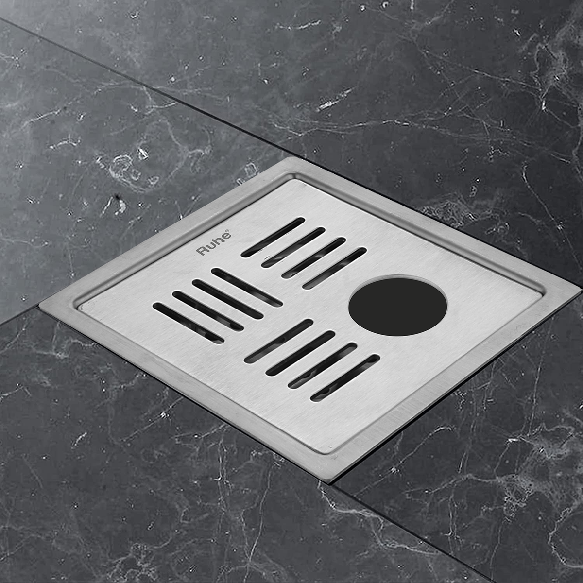 Ruby Square Flat Cut 304-Grade Floor Drain with Hole (6 x 6 Inches) - by Ruhe®