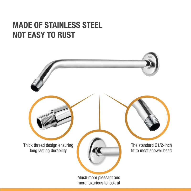 Round Half Bend Shower Arm (18 Inches) with Flange - by Ruhe