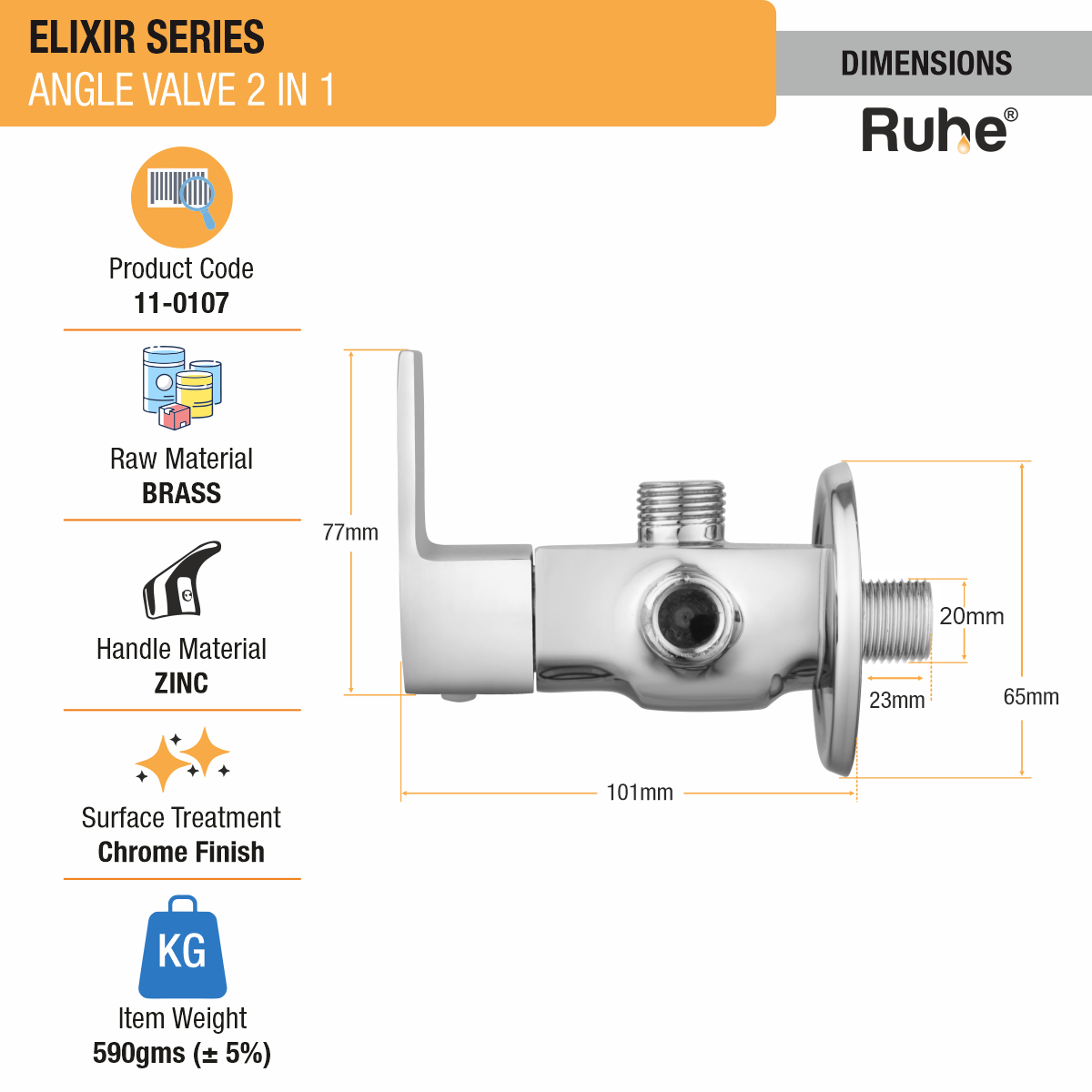 Elixir Two Way Angle Valve - by Ruhe®