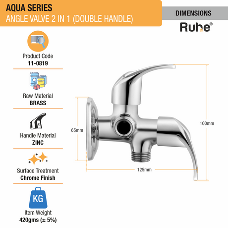 Aqua Two Way Angle Valve Brass Faucet (Double Handle) dimensions and size