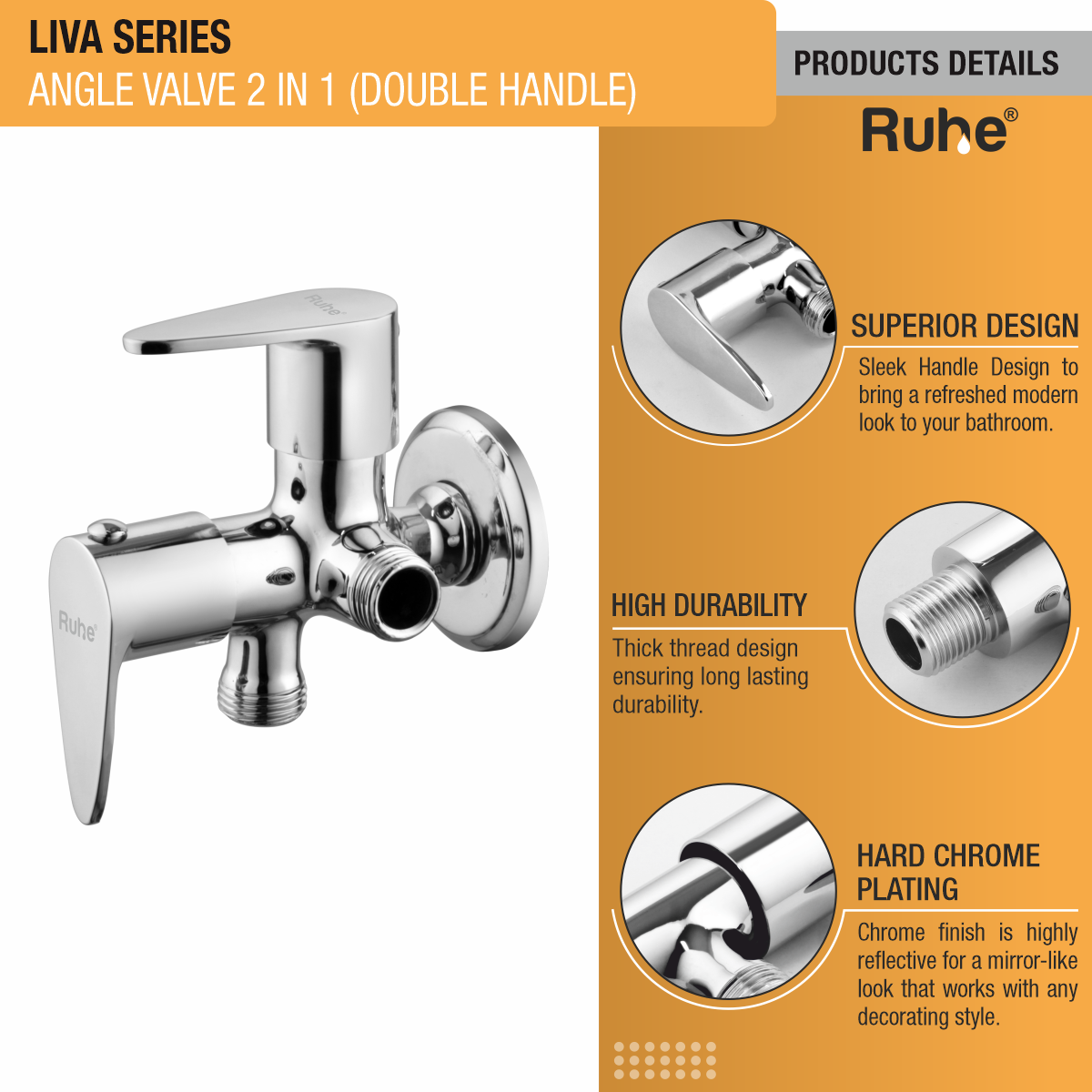 Liva Two Way Angle Valve Brass Faucet (Double Handle) product details