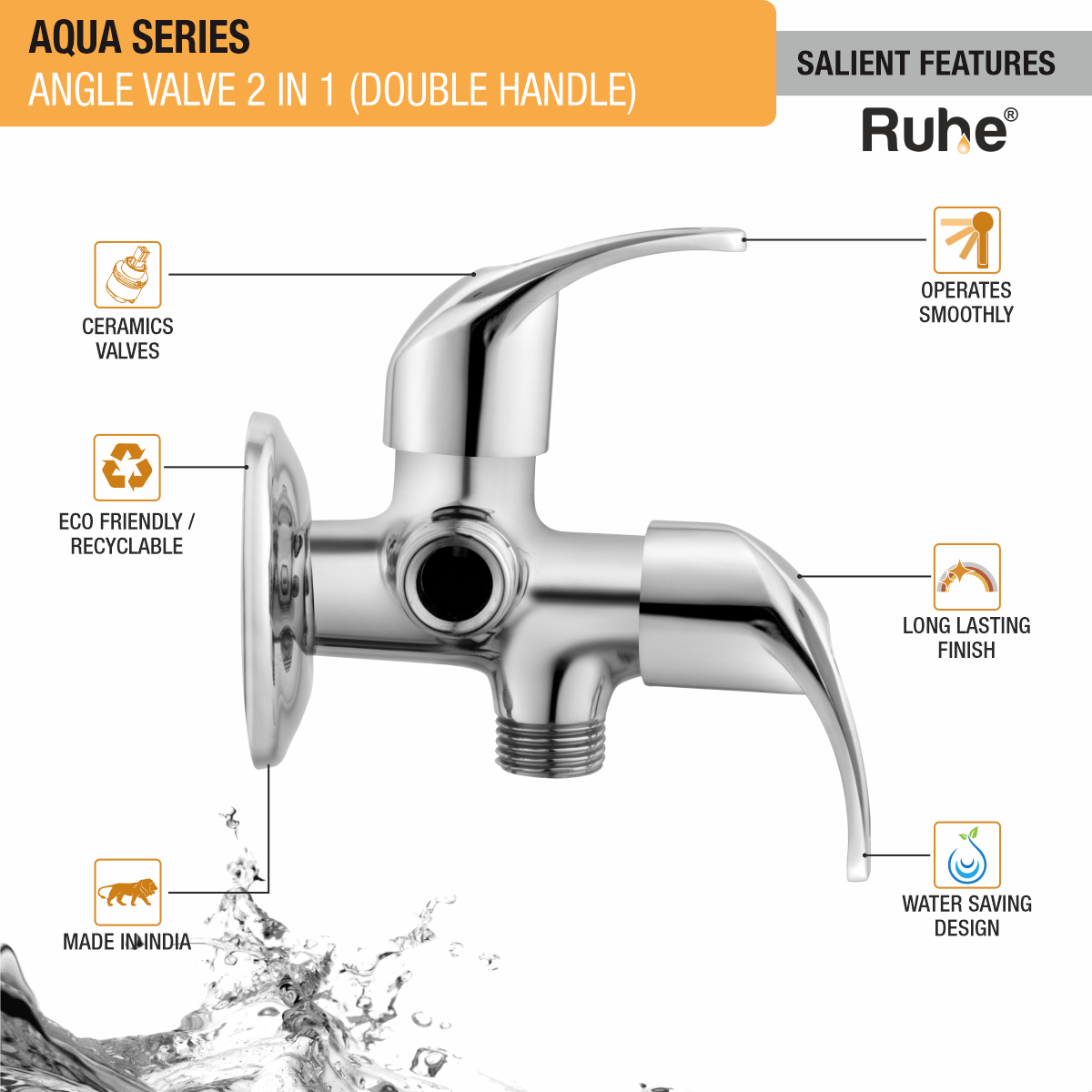 Aqua Two Way Angle Valve Brass Faucet (Double Handle) features