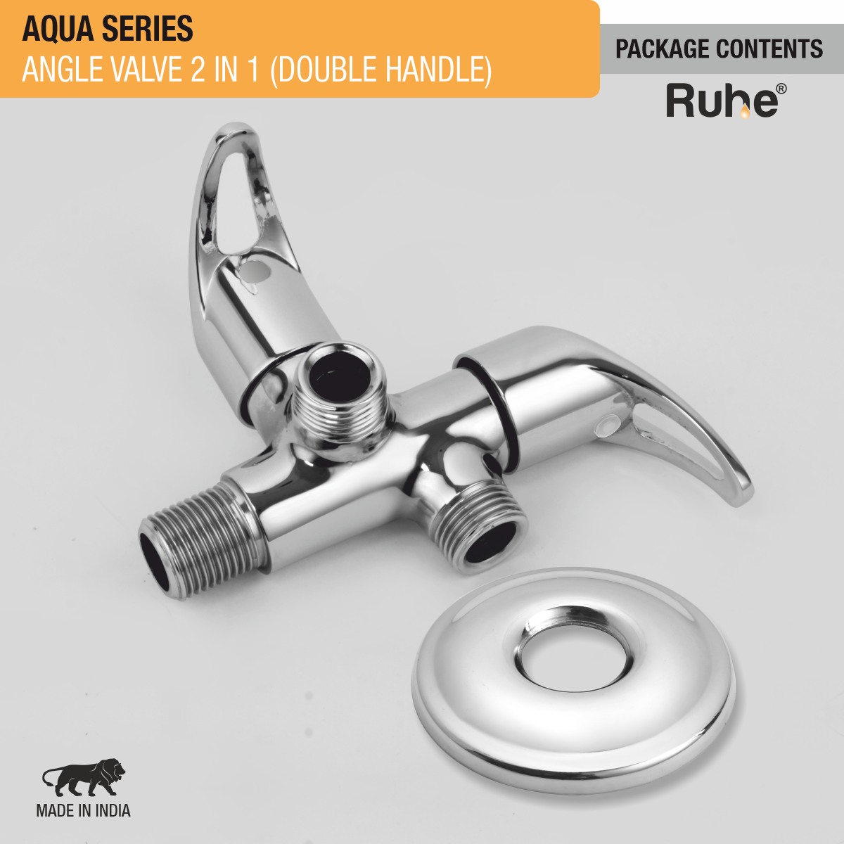 Aqua Two Way Angle Valve Brass Faucet (Double Handle) package content