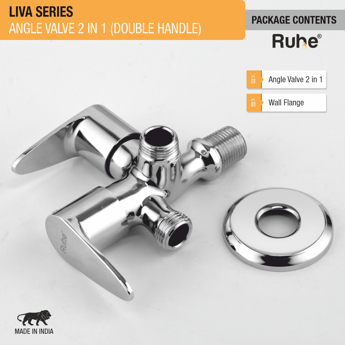 Liva Two Way Angle Valve Brass Faucet (Double Handle) package content