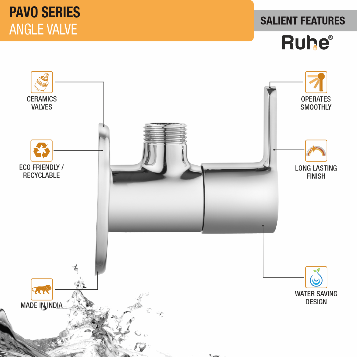Pavo Angle Valve Brass Faucet features