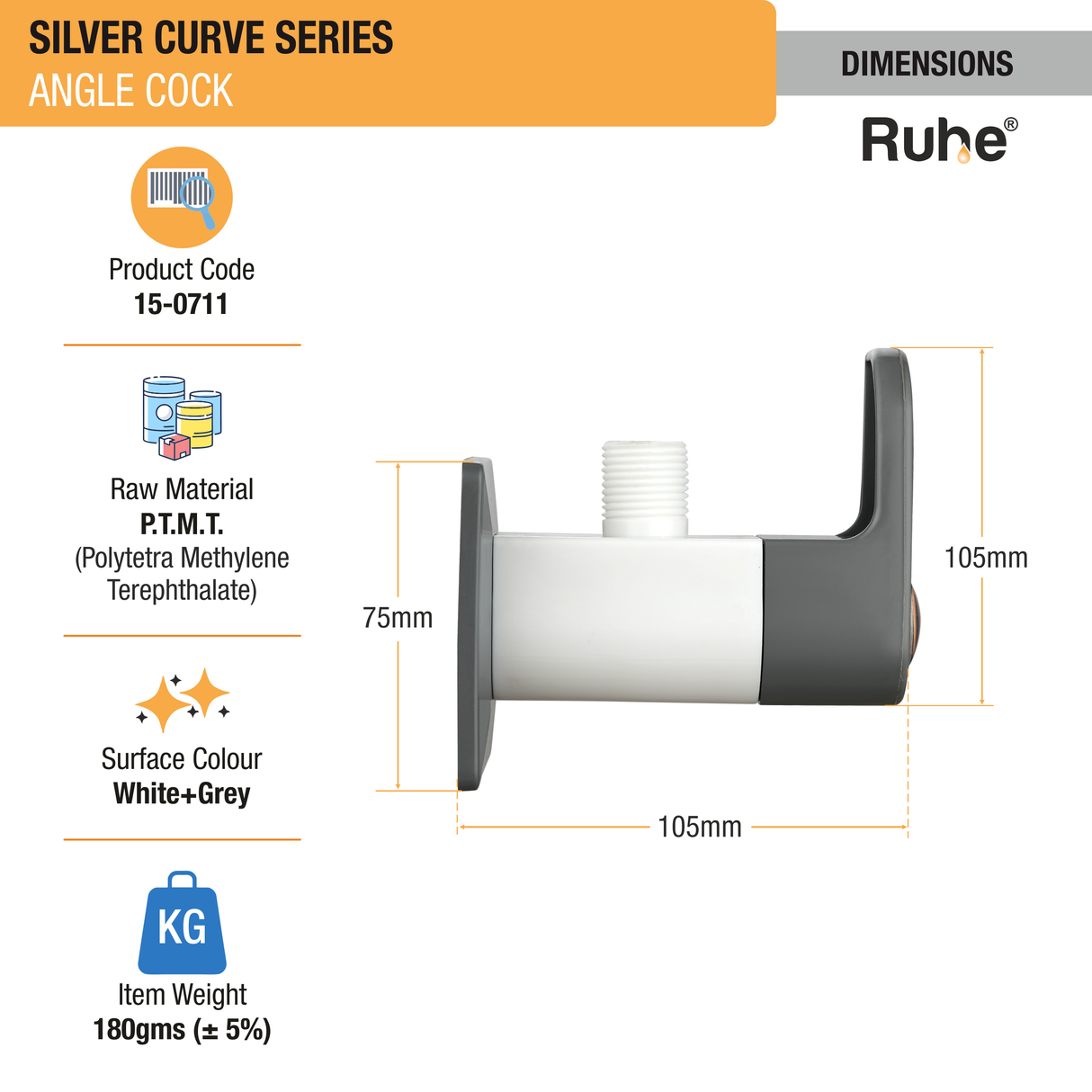 Silver Curve Angle Valve PTMT Faucet - by Ruhe®