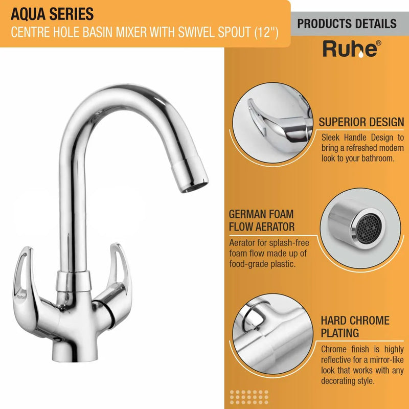 Aqua Deck Mount Wash Basin Mixer Tap with Swivel Spout