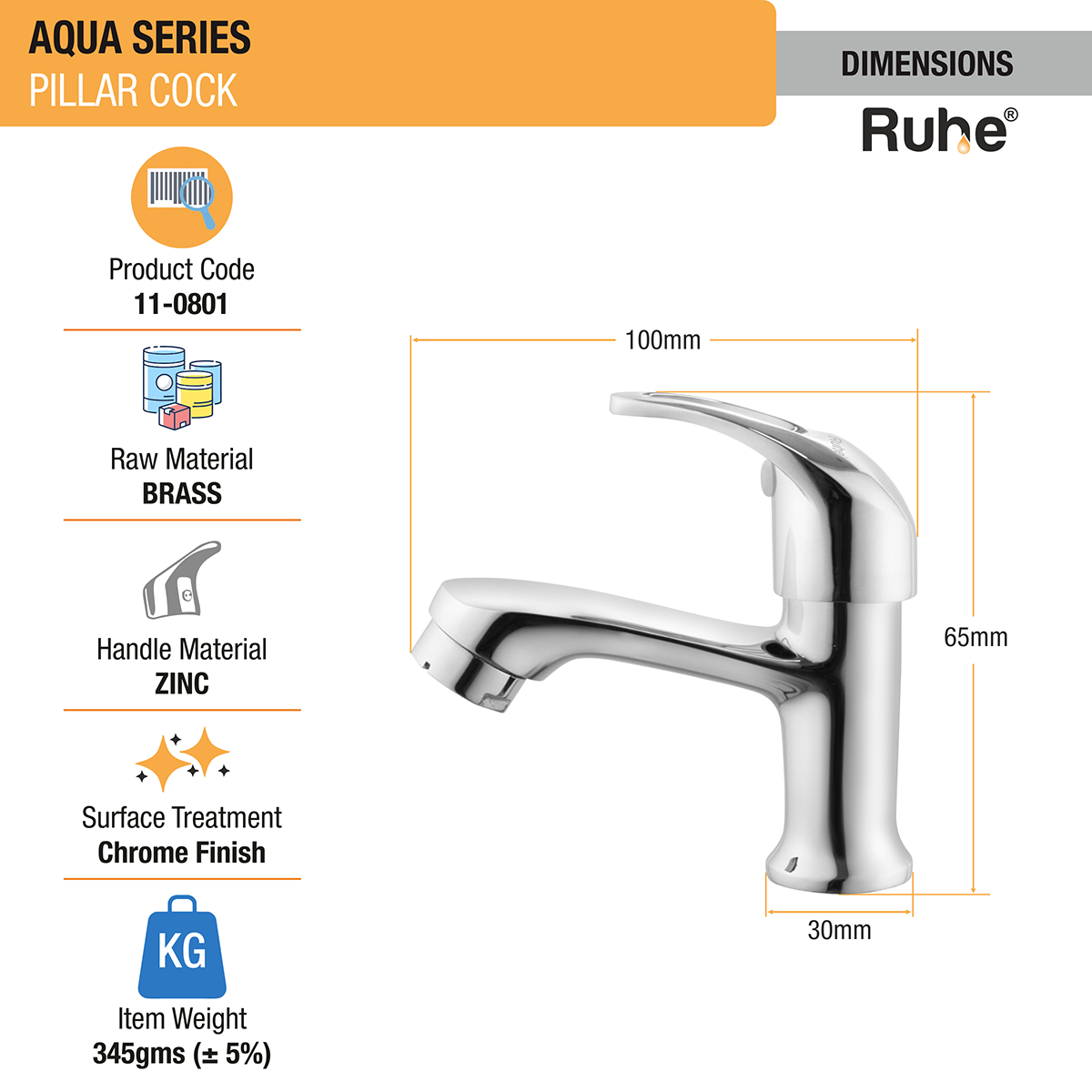 Aqua Wash Basin Pillar Tap - by Ruhe®