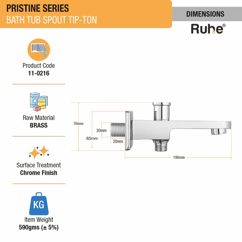 Pristine Bathtub Tap with Tip-Ton Button (Only Spout)