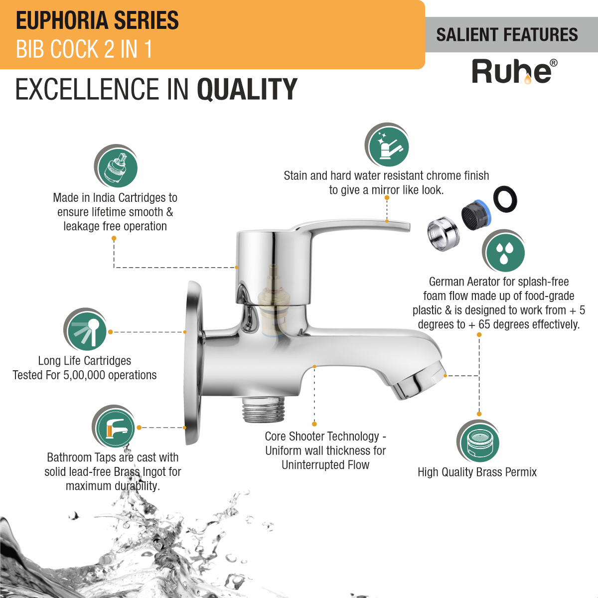 Euphoria Two Way Bib Tap Faucet features
