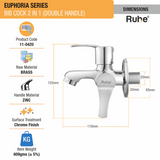 Euphoria Two Way Bib Tap Brass Faucet (Double Handle) dimensions and size
