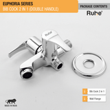 Euphoria Two Way Bib Tap Brass Faucet (Double Handle) package content