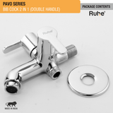 Pavo Two Way Bib Tap Brass Faucet (Double Handle) package content