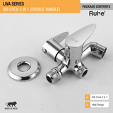 Liva Two Way Bib Tap Brass Faucet (Double Handle) package content