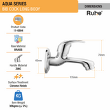 Aqua Bib Tap Long Body Brass Faucet dimensions and size