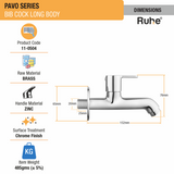Pavo Bib Tap Long Body Brass Faucet dimensions and size