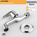 Liva Bib Tap Long Body Brass Faucet package content