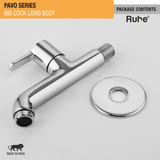 Pavo Bib Tap Long Body Brass Faucet package content