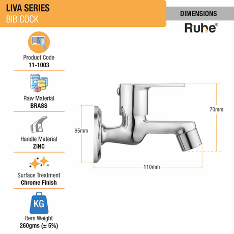 Liva Bib Tap Brass Faucet dimensions and size