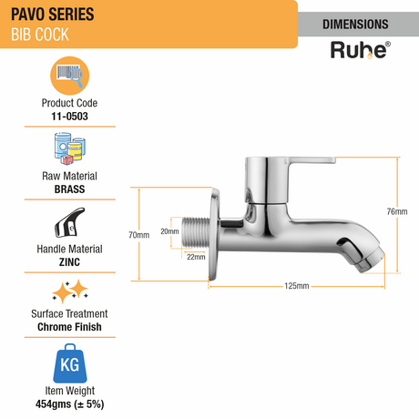 Pavo Bib Tap Brass Faucet dimensions and size