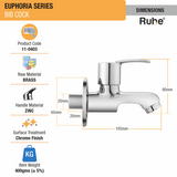 Euphoria Bib Tap Brass Faucet dimensions and size