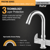 Pristine Centre Hole Basin Mixer with Small (12 inches) Round Swivel Spout Faucet 3 layer protection