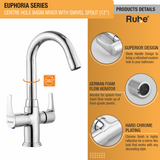 Euphoria Centre Hole Basin Mixer with Small (12 inches) Round Swivel Spout Faucet product details