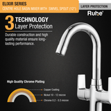 Elixir Centre Hole Basin Mixer with Small (12 inches) Round Swivel Spout Faucet 3 layer protection