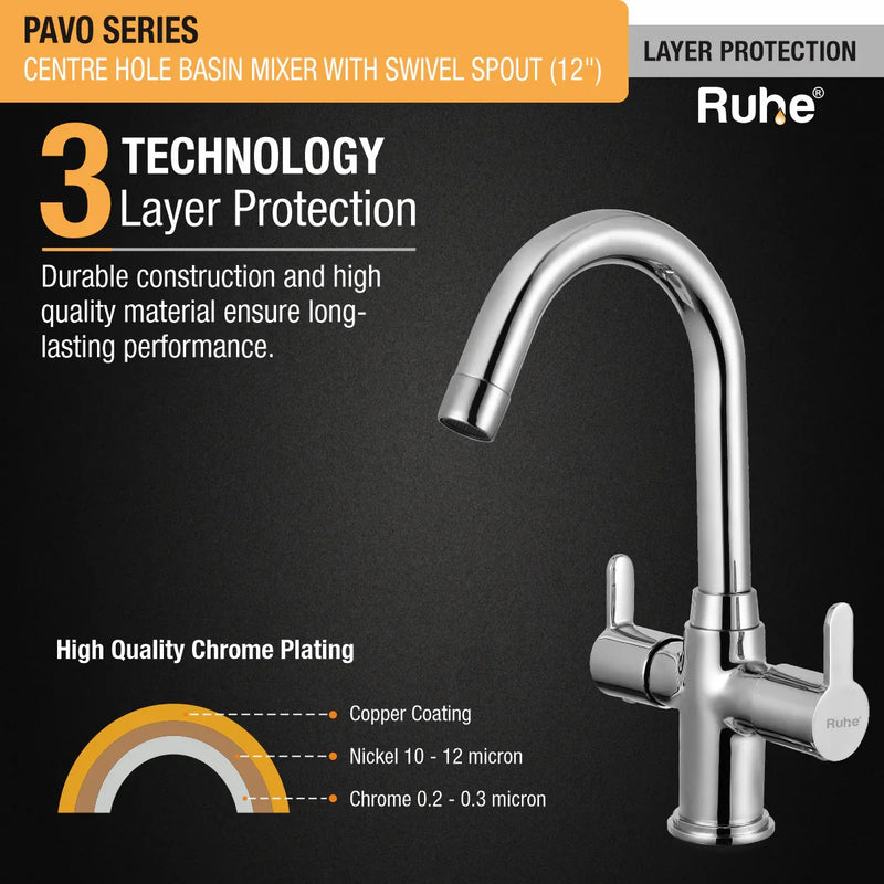 Pavo Deck Mount Wash Basin Mixer Tap with Swivel Spout