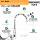 Pavo Centre Hole Basin Mixer with Small (12 inches) Round Swivel Spout Faucet features